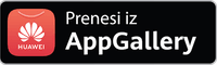 Gumb »Prenesi iz AppGallery« z rdečim logotipom Huawei na črnem ozadju.