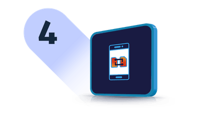 lustracija s številko 4 prikazuje pametni telefon z ikono dveh SIM kartic, kar označuje uspešno aktivacijo ali prenos eSIM profila.