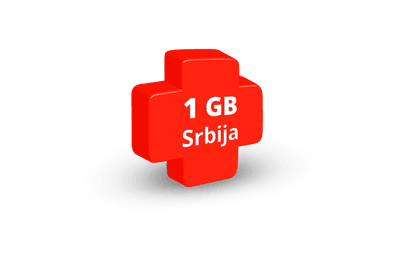 Rdeča 3D ikona križa z napisom "1 GB Srbija" za ugodnejšo uporabo v Srbiji.