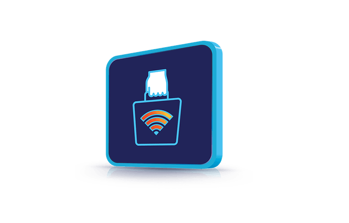 Modra 3D ikona na svetli podlagi prikazuje roko, ki vstavlja SIM kartico z WiFi simbolom v napravo, kar pomeni enostavno aktivacijo interneta.