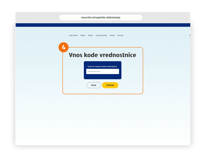 The provided images illustrate two different steps within the HoT (Hofer Telekom) user portal in Slovenia.