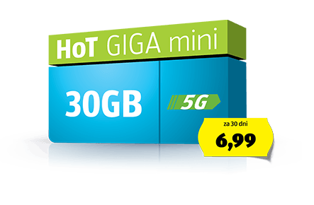 Paket HoT Giga mini: 20 GB LTE prenosa podatkov za samo 6,99 € / 30 dni z DDV. Tudi za poslovne uporabnike.